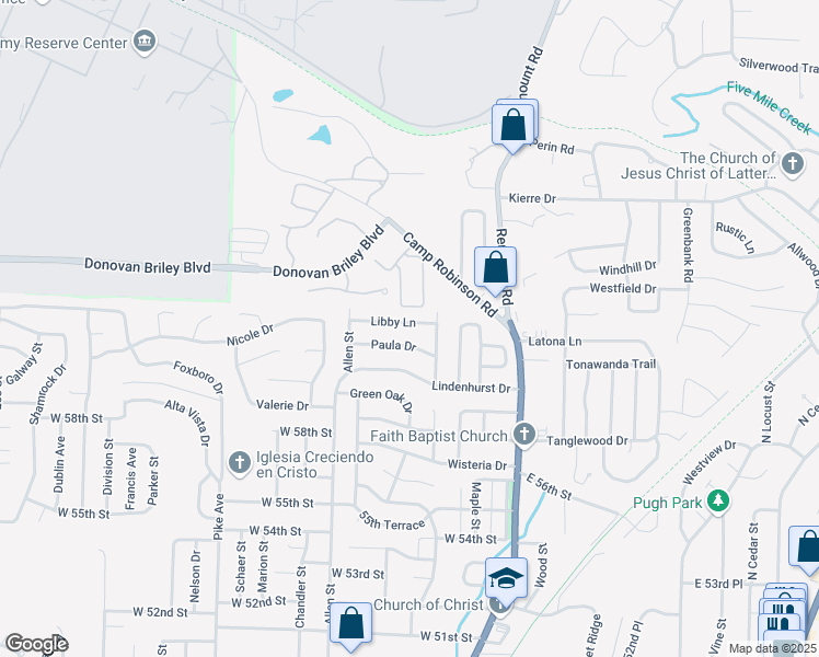 map of restaurants, bars, coffee shops, grocery stores, and more near 417 Libby Lane in North Little Rock