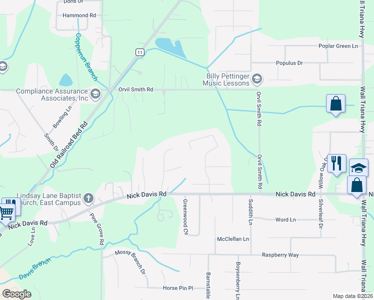 map of restaurants, bars, coffee shops, grocery stores, and more near 153 Lincarrie Lane in Harvest