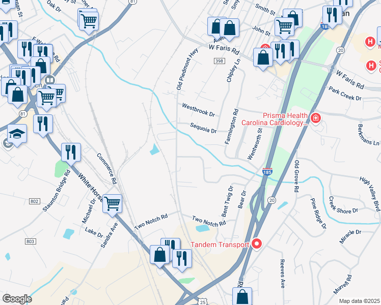 map of restaurants, bars, coffee shops, grocery stores, and more near 7 Kathryan Court in Greenville