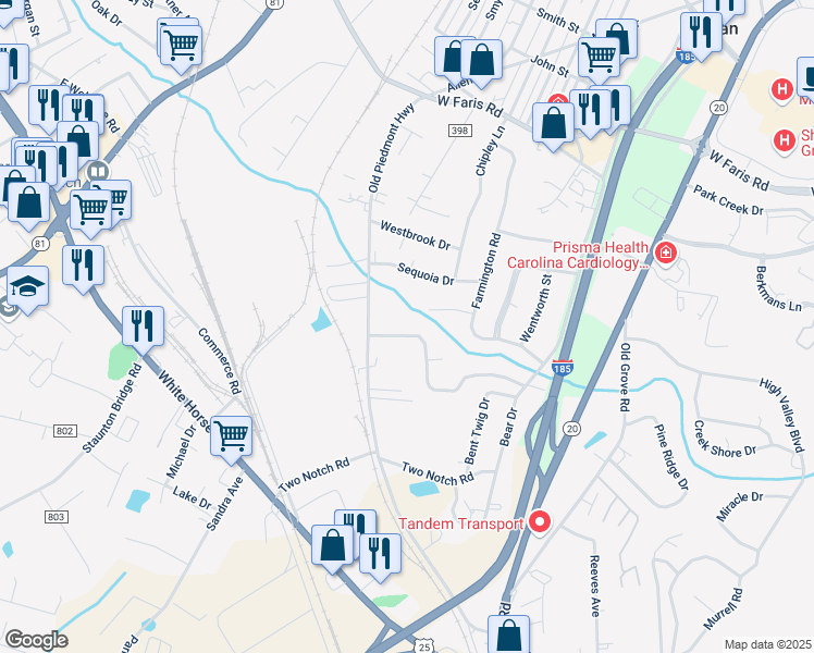 map of restaurants, bars, coffee shops, grocery stores, and more near 7 Kathryan Court in Greenville