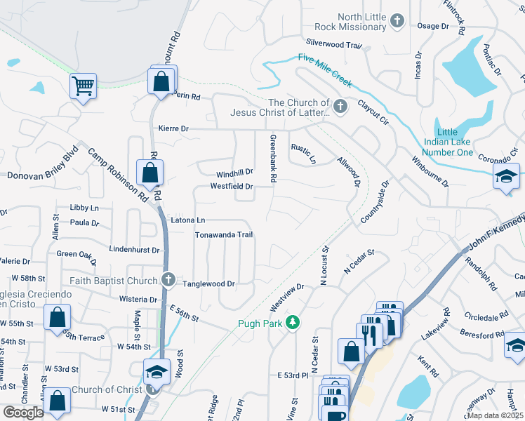 map of restaurants, bars, coffee shops, grocery stores, and more near 33 Blackstone Circle in North Little Rock