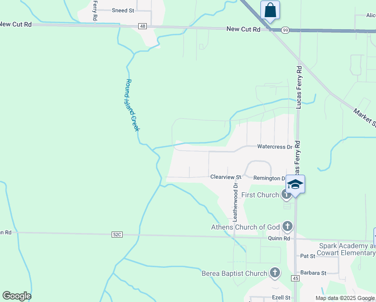 map of restaurants, bars, coffee shops, grocery stores, and more near 17718 Watercress Drive in Athens