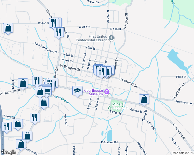 map of restaurants, bars, coffee shops, grocery stores, and more near 101-199 West Eastport Street in Iuka