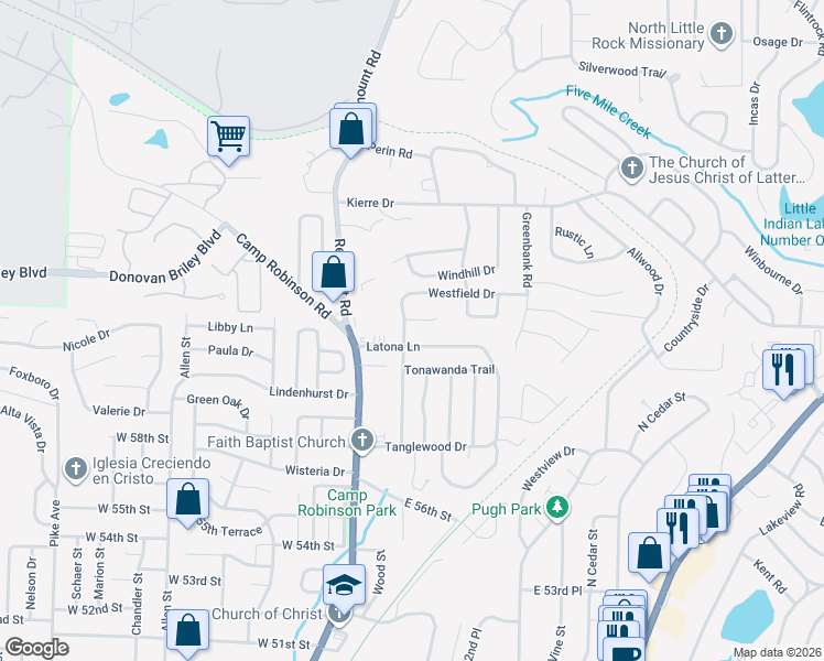 map of restaurants, bars, coffee shops, grocery stores, and more near 1 Sagewood Court in North Little Rock