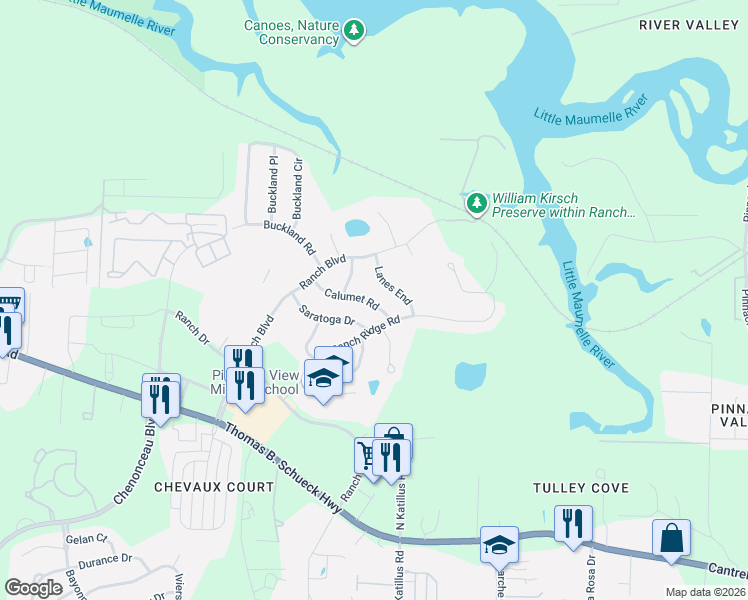 map of restaurants, bars, coffee shops, grocery stores, and more near 8 Lanes End in Little Rock