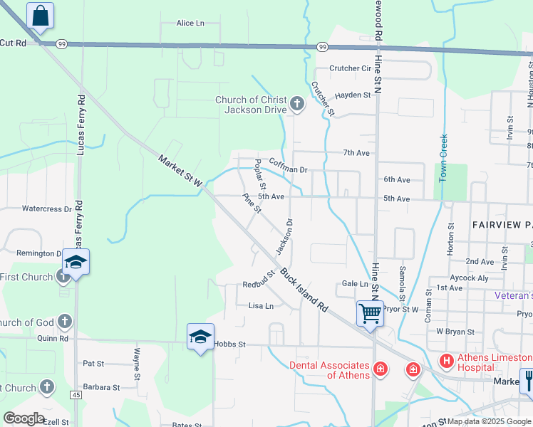 map of restaurants, bars, coffee shops, grocery stores, and more near 1512 Pine Street in Athens