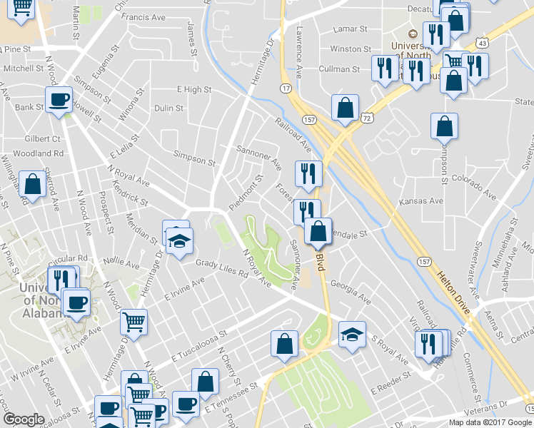 map of restaurants, bars, coffee shops, grocery stores, and more near Sannoner Avenue in Florence