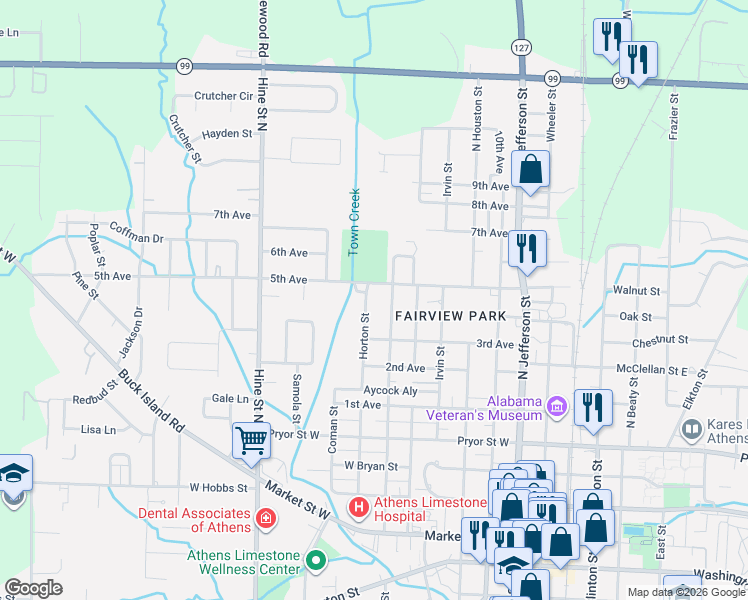 map of restaurants, bars, coffee shops, grocery stores, and more near 809 Sanders Street in Athens