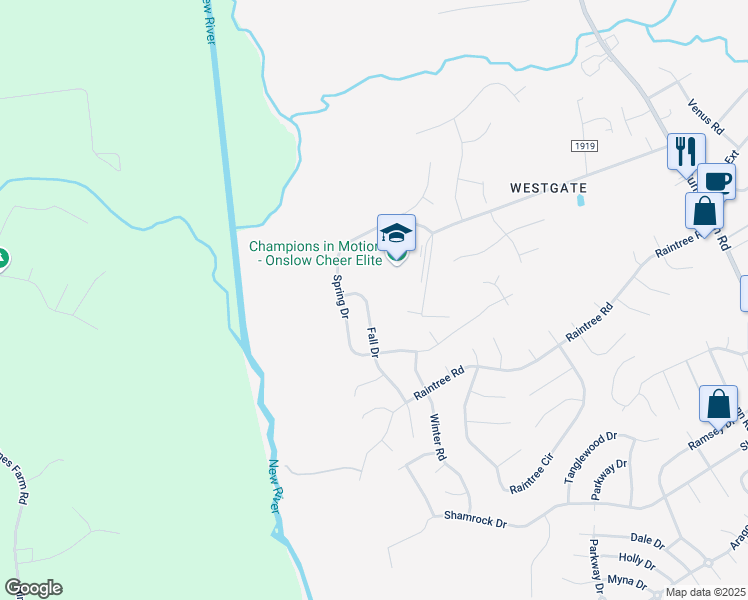 map of restaurants, bars, coffee shops, grocery stores, and more near 109 Fall Drive in Jacksonville