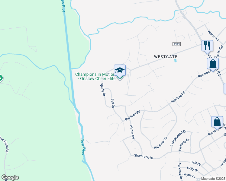 map of restaurants, bars, coffee shops, grocery stores, and more near 109 Fall Drive in Jacksonville