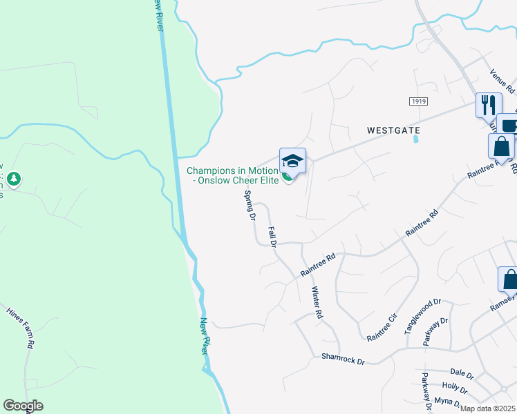 map of restaurants, bars, coffee shops, grocery stores, and more near 102 Fall Drive in Jacksonville