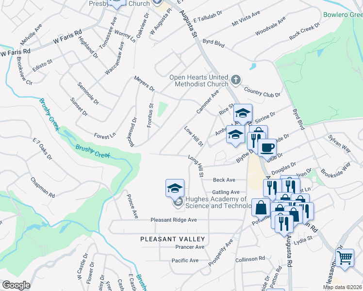 map of restaurants, bars, coffee shops, grocery stores, and more near 16 High Hill Street in Greenville