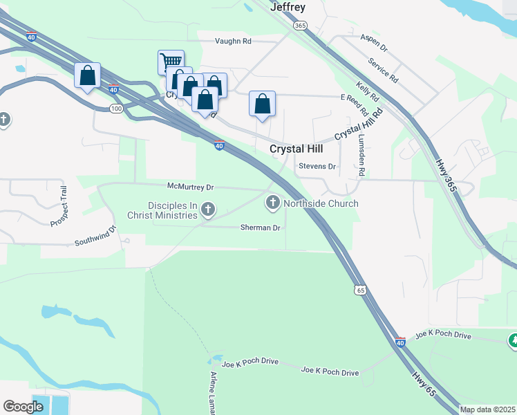 map of restaurants, bars, coffee shops, grocery stores, and more near 5101 Young Road in North Little Rock