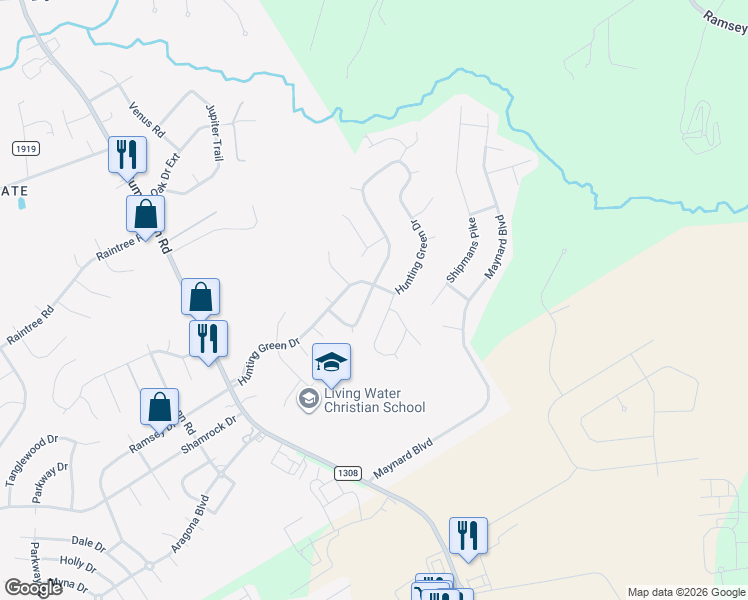 map of restaurants, bars, coffee shops, grocery stores, and more near 322 Quail Ridge Road in Jacksonville