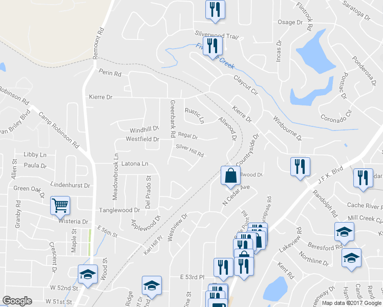 map of restaurants, bars, coffee shops, grocery stores, and more near 808 Silver Hill Road in North Little Rock