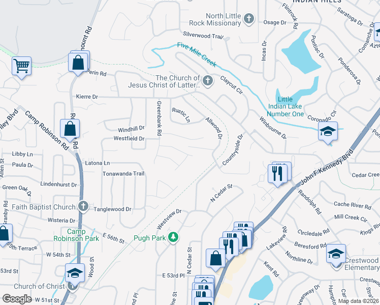 map of restaurants, bars, coffee shops, grocery stores, and more near 901 Silver Hill Road in North Little Rock