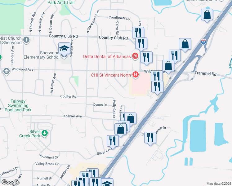 map of restaurants, bars, coffee shops, grocery stores, and more near 605 Beaconsfield Road in Sherwood