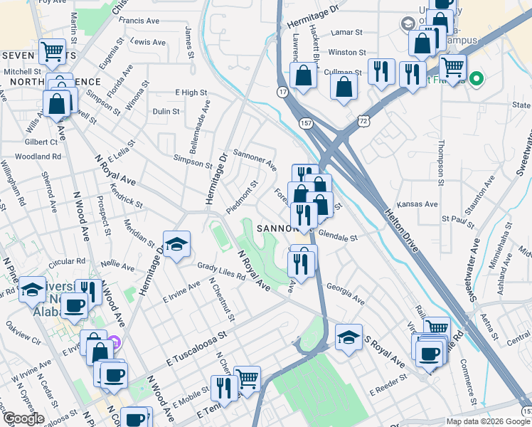 map of restaurants, bars, coffee shops, grocery stores, and more near 674 Sannoner Avenue in Florence