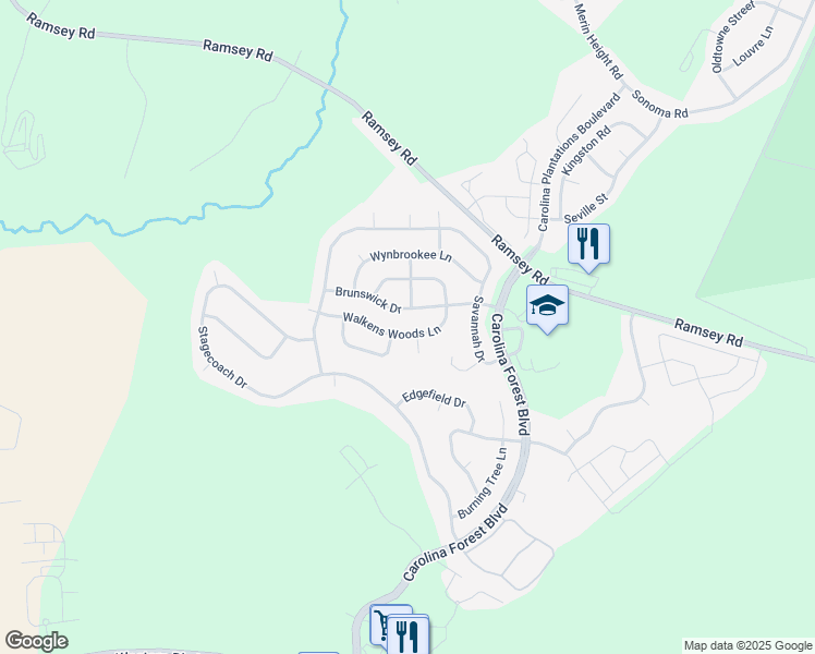 map of restaurants, bars, coffee shops, grocery stores, and more near 402 Walkens Woods Lane in Jacksonville