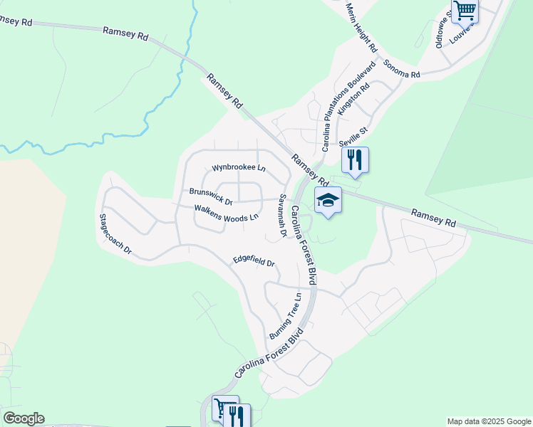 map of restaurants, bars, coffee shops, grocery stores, and more near 305 Walkens Woods Lane in Jacksonville