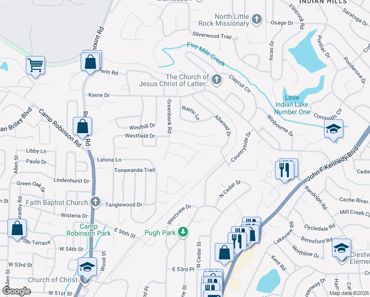 map of restaurants, bars, coffee shops, grocery stores, and more near 808 Silver Hill Road in North Little Rock