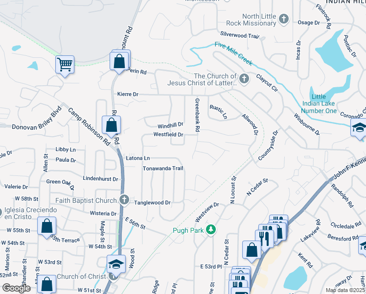 map of restaurants, bars, coffee shops, grocery stores, and more near 33 Blackstone Circle in North Little Rock
