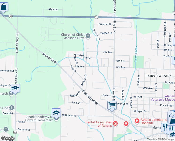 map of restaurants, bars, coffee shops, grocery stores, and more near 812 Jackson Drive in Athens