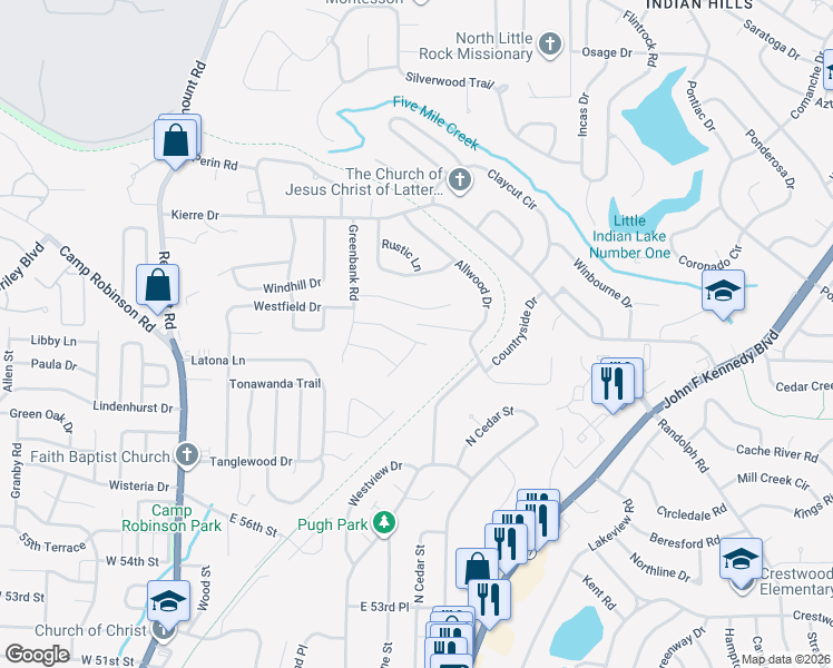 map of restaurants, bars, coffee shops, grocery stores, and more near 901 Silver Hill Road in North Little Rock