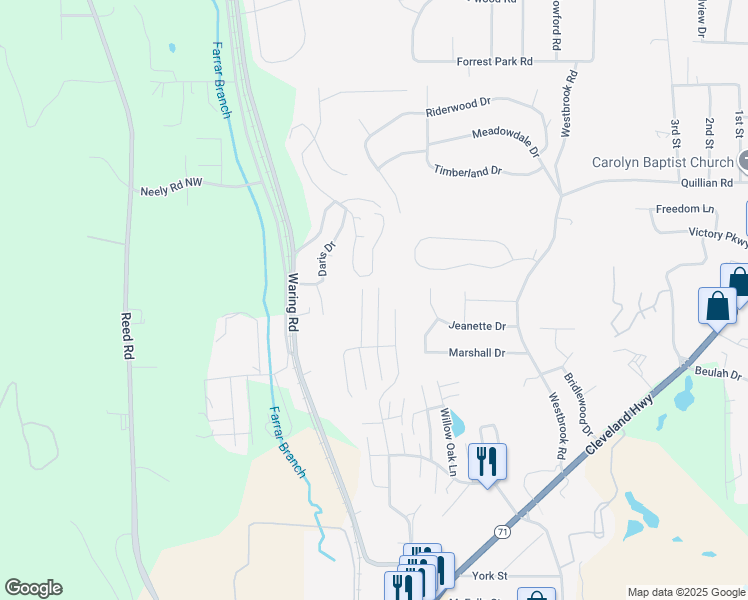 map of restaurants, bars, coffee shops, grocery stores, and more near 177 East Summit Drive in Dalton