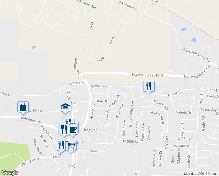 map of restaurants, bars, coffee shops, grocery stores, and more near 815 Shamrock Drive in North Little Rock