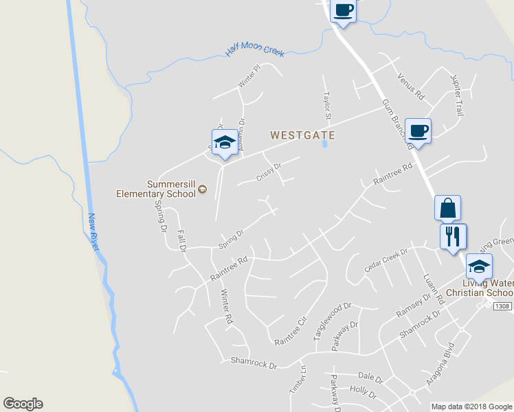 map of restaurants, bars, coffee shops, grocery stores, and more near 205 North Stephanie Court in Jacksonville