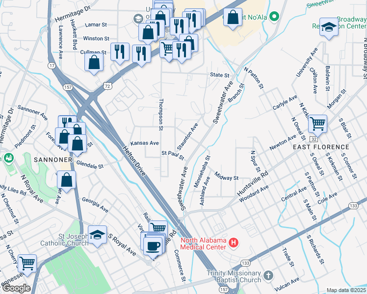 map of restaurants, bars, coffee shops, grocery stores, and more near 418 Staunton Avenue in Florence