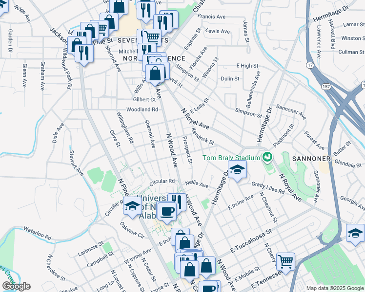 map of restaurants, bars, coffee shops, grocery stores, and more near 813 Prospect Street in Florence