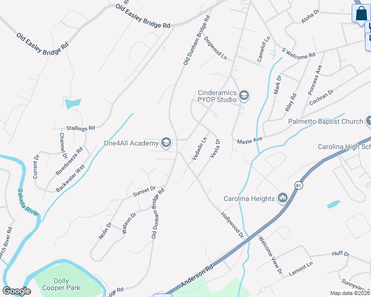 map of restaurants, bars, coffee shops, grocery stores, and more near 617 New Dunham Bridge Road in Greenville