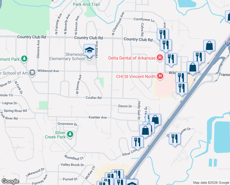 map of restaurants, bars, coffee shops, grocery stores, and more near 610 South Claremont Avenue in Sherwood