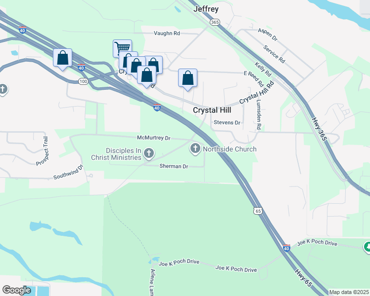map of restaurants, bars, coffee shops, grocery stores, and more near 5101 Young Road in North Little Rock