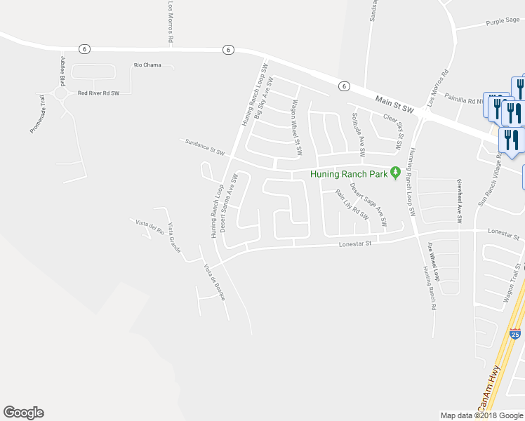 map of restaurants, bars, coffee shops, grocery stores, and more near 790 Prairie Sage Court Southwest in Los Lunas
