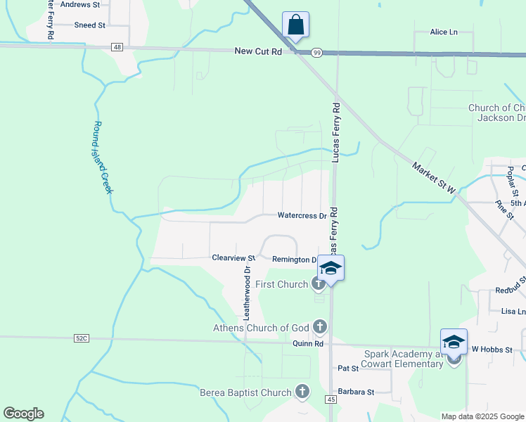 map of restaurants, bars, coffee shops, grocery stores, and more near 17530 Spring View Drive in Athens
