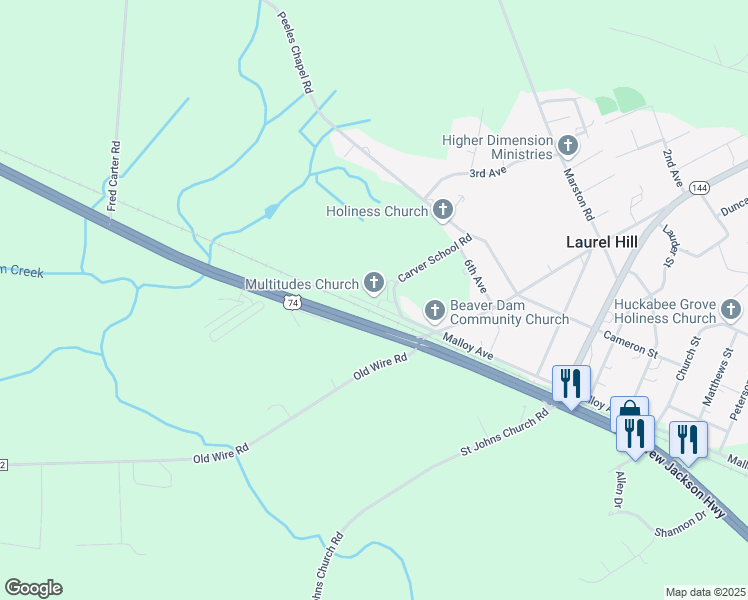 map of restaurants, bars, coffee shops, grocery stores, and more near 8901 Malloy Avenue in Laurel Hill