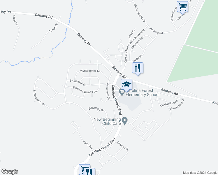 map of restaurants, bars, coffee shops, grocery stores, and more near 903 Savannah Drive in Jacksonville