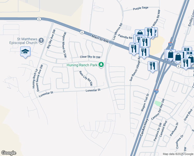 map of restaurants, bars, coffee shops, grocery stores, and more near 2880 Desert Sage Avenue Southwest in Los Lunas