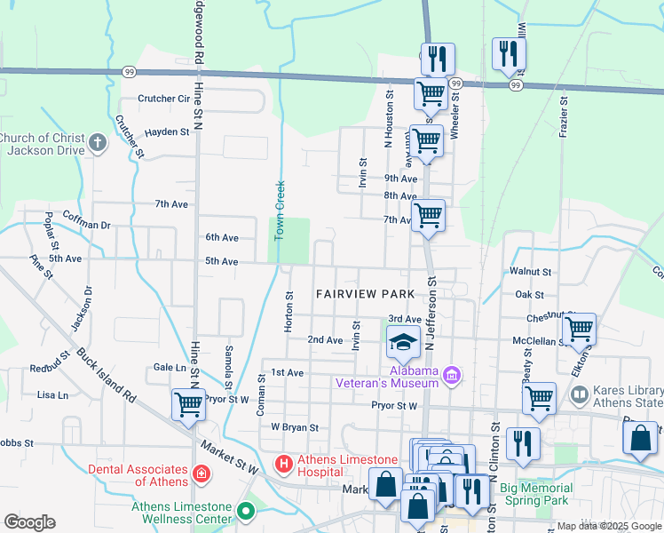 map of restaurants, bars, coffee shops, grocery stores, and more near 703 5th Ave in Athens