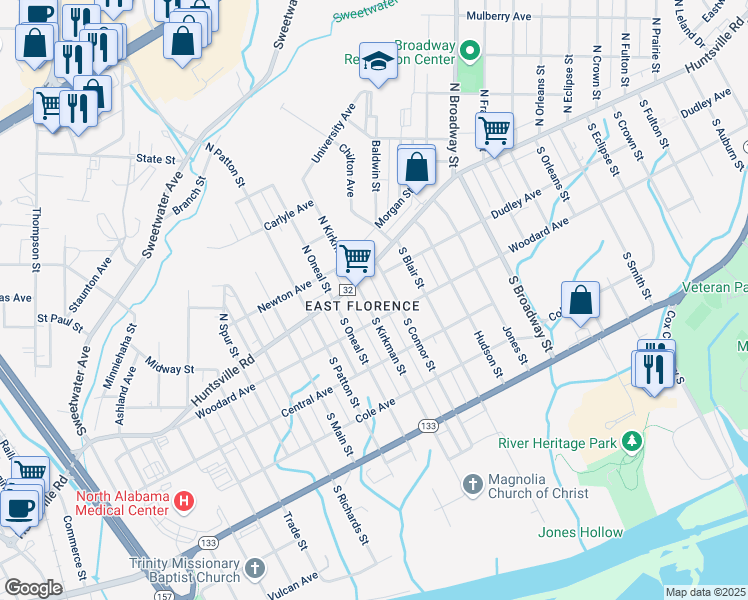 map of restaurants, bars, coffee shops, grocery stores, and more near 100-198 South Kirkman Street in Florence