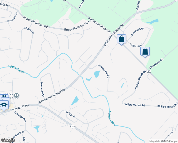 map of restaurants, bars, coffee shops, grocery stores, and more near 102 Carsons Pond Drive in Simpsonville