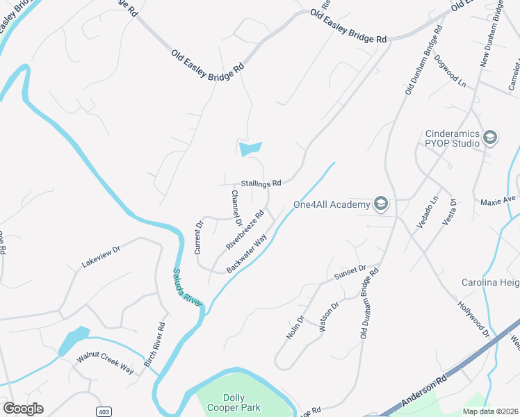 map of restaurants, bars, coffee shops, grocery stores, and more near 103 Riverbreeze Road in Greenville