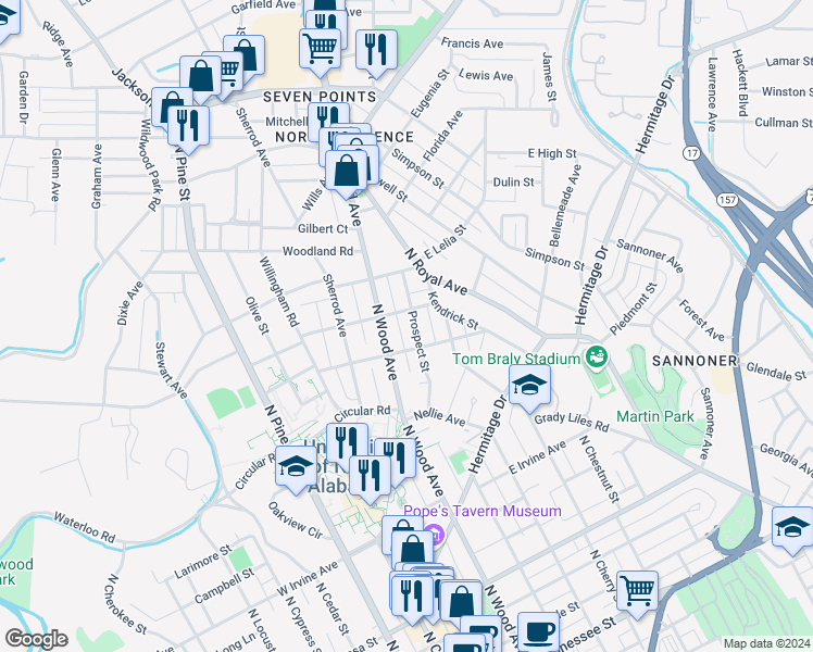 map of restaurants, bars, coffee shops, grocery stores, and more near 813 Prospect Street in Florence