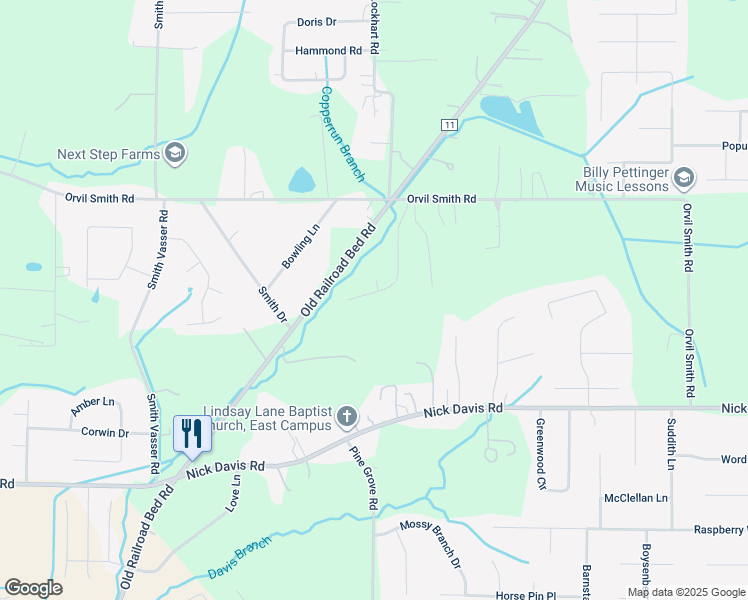 map of restaurants, bars, coffee shops, grocery stores, and more near 121 Iron Horse Trail in Harvest