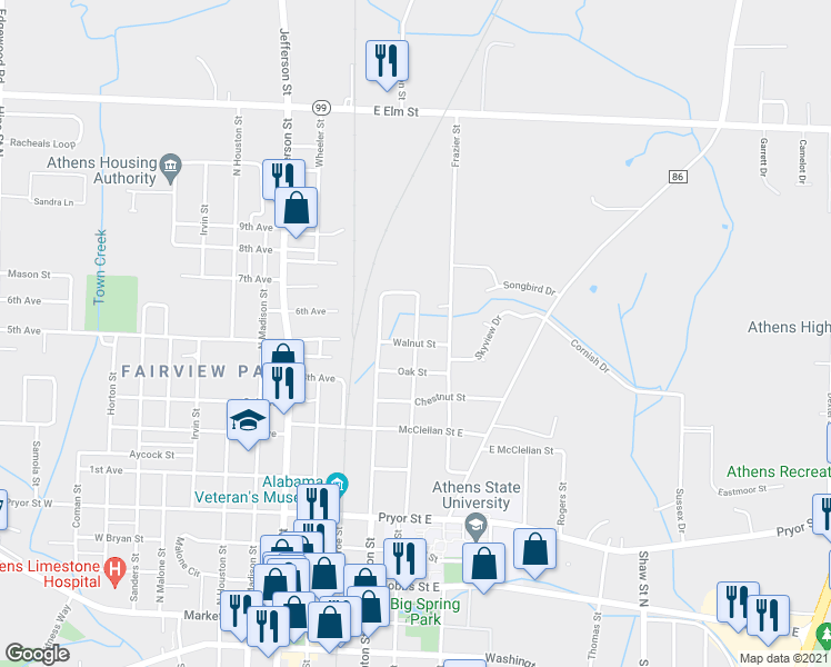 map of restaurants, bars, coffee shops, grocery stores, and more near 906 N Clinton St in Athens
