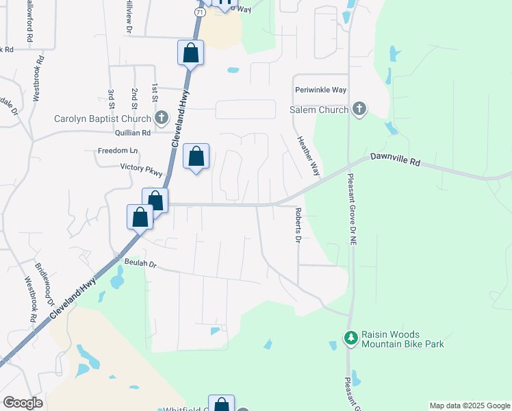 map of restaurants, bars, coffee shops, grocery stores, and more near 101 Brooker Drive in Dalton