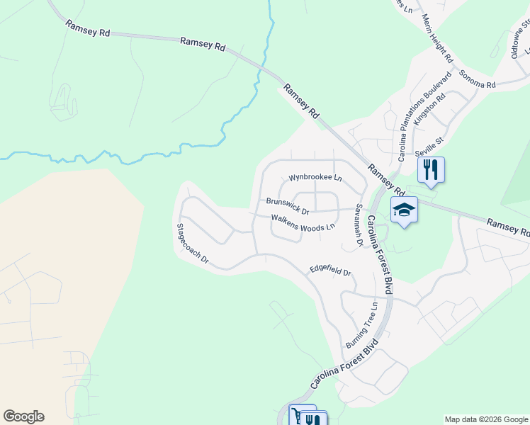 map of restaurants, bars, coffee shops, grocery stores, and more near 603 Walkens Woods Lane in Jacksonville